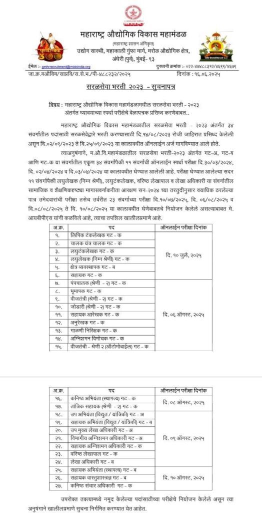 MIDC Exam Dates and Hall Ticket Download